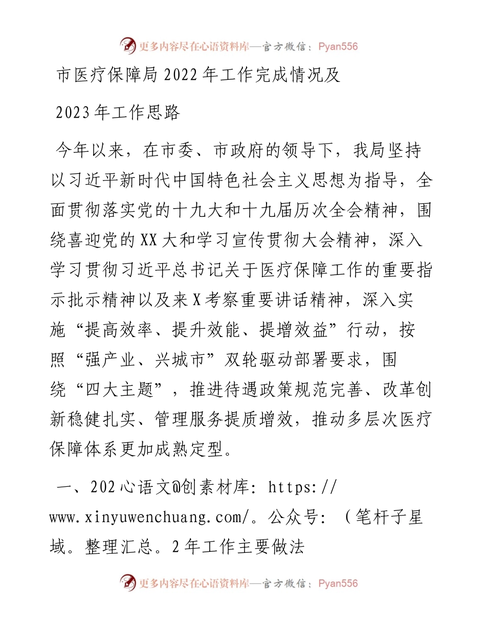 市医疗保障局工作完成情况及2023年工作思路.docx_第1页