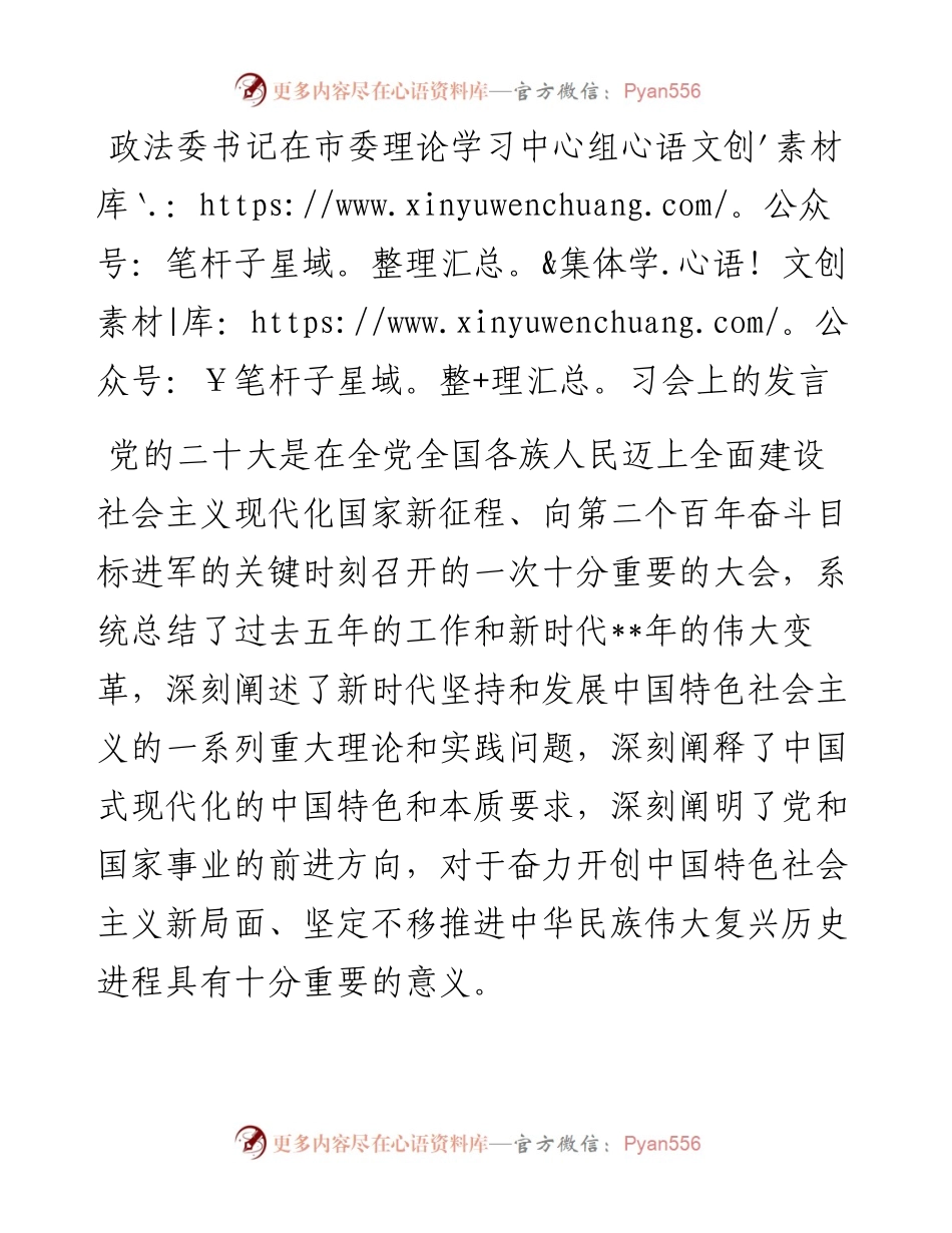 政法委书记在市委理论学习中心组集体学习会上的发言.docx_第1页