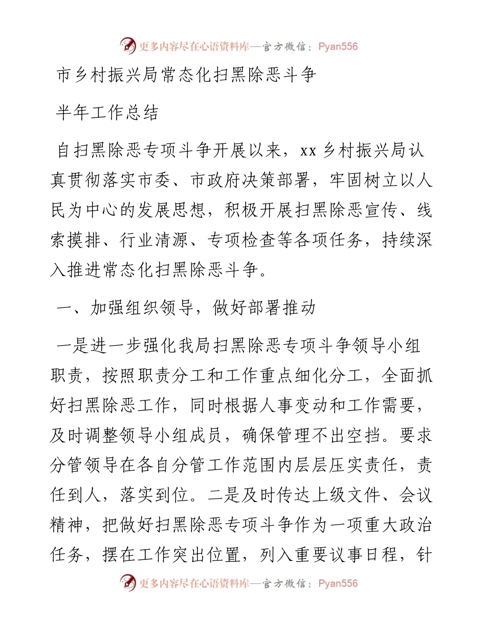 市乡村振兴局常态化扫黑除恶斗争半年工作总结.docx_第1页