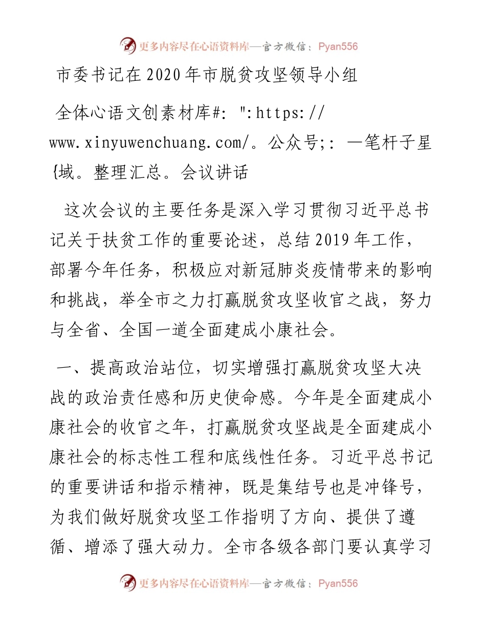 市委书记在市脱贫攻坚领导小组全体会议讲话.docx_第1页