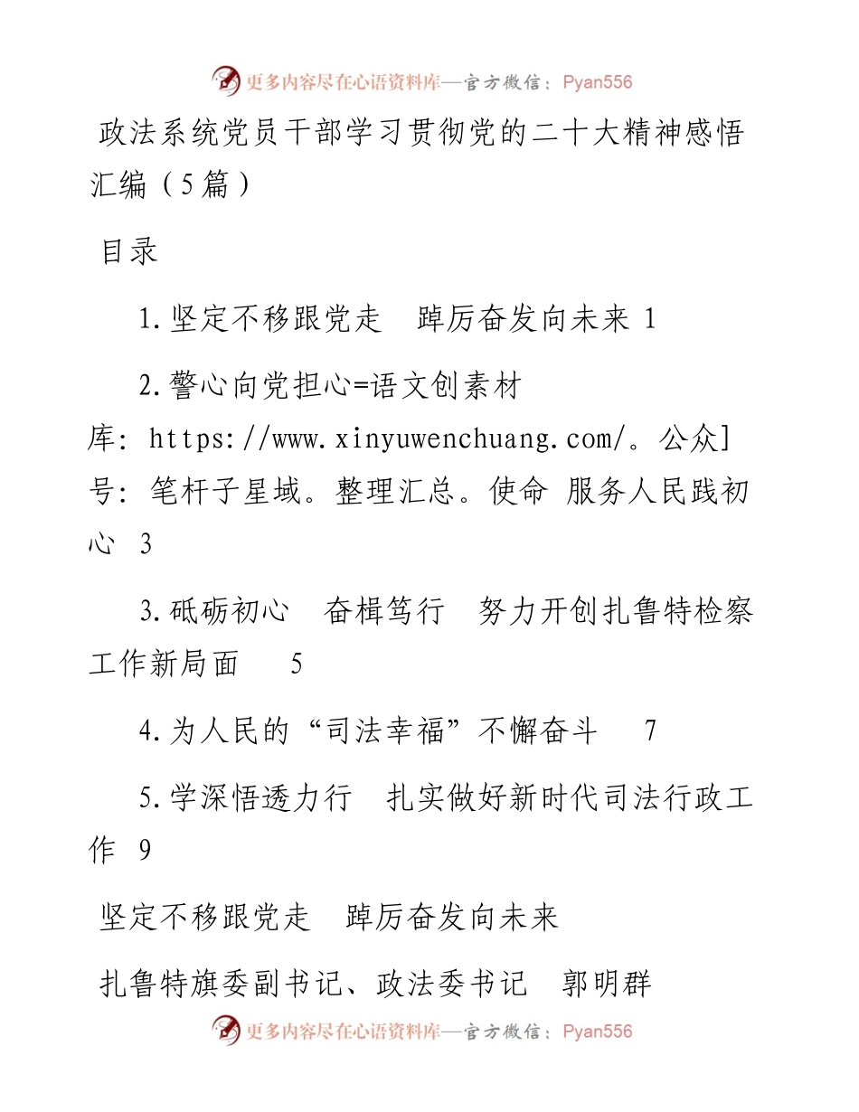 政法系统党员干部学习贯彻党的二十大精神感悟汇编（5篇）.docx_第1页