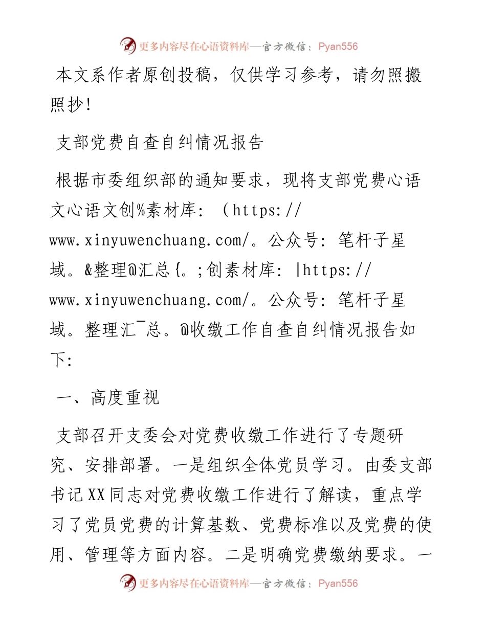 支部党费自查自纠情况报告.docx_第1页