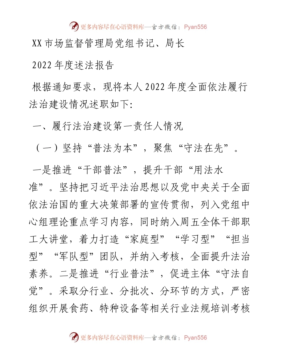 市场监督管理局党组书记、局长度述法报告.docx_第1页