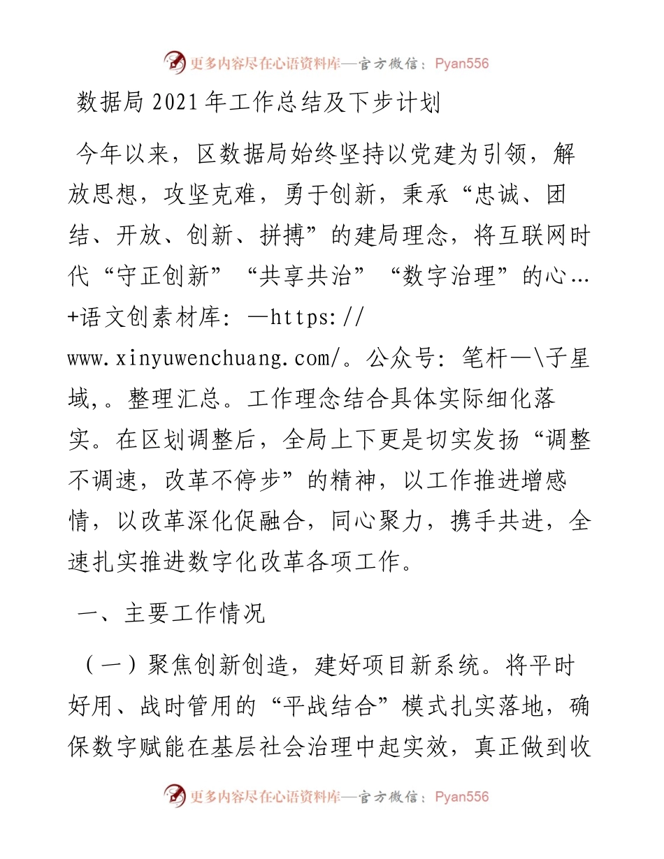 数据局工作总结及下步计划.docx_第1页