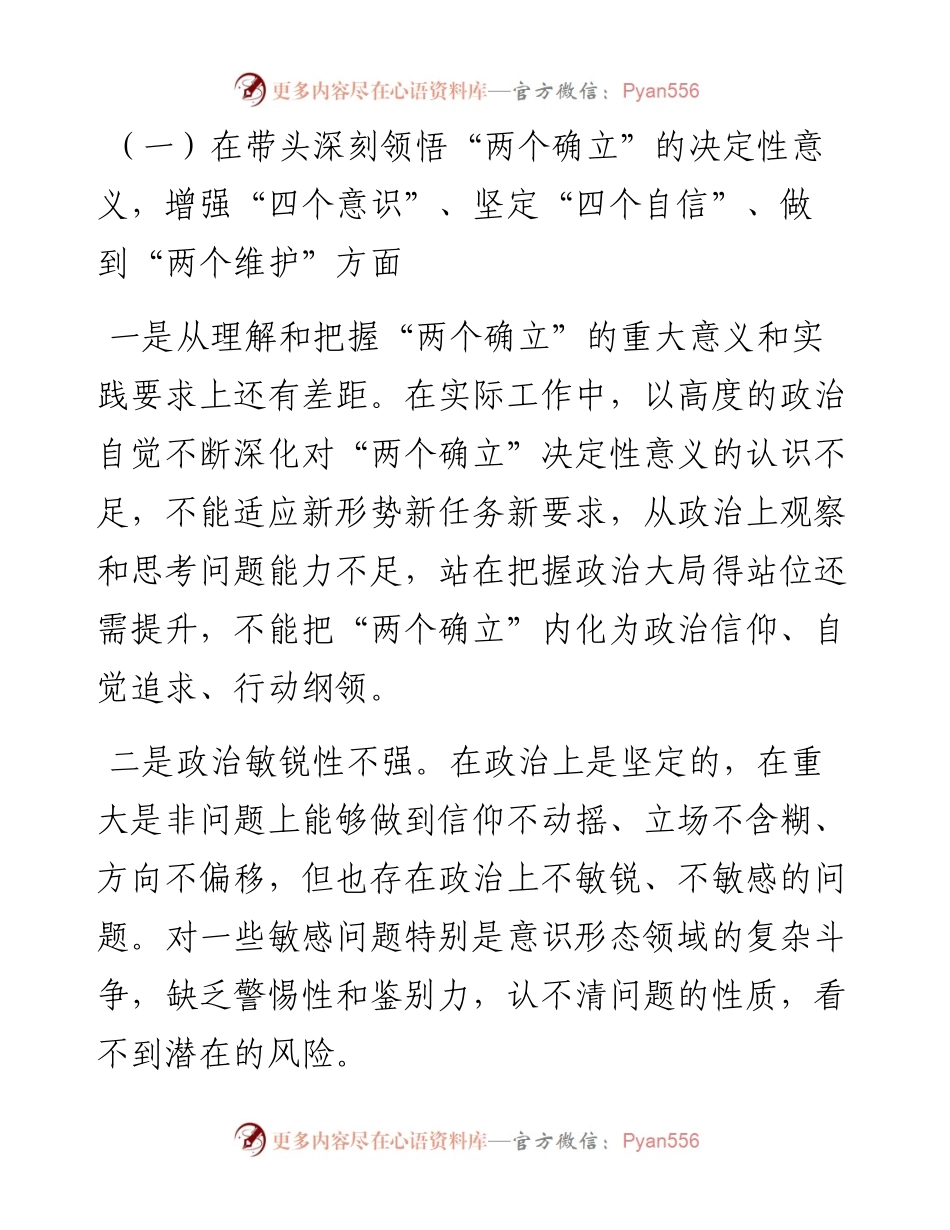度民主生活会领导干部个人对照检查剖析材料.docx_第2页