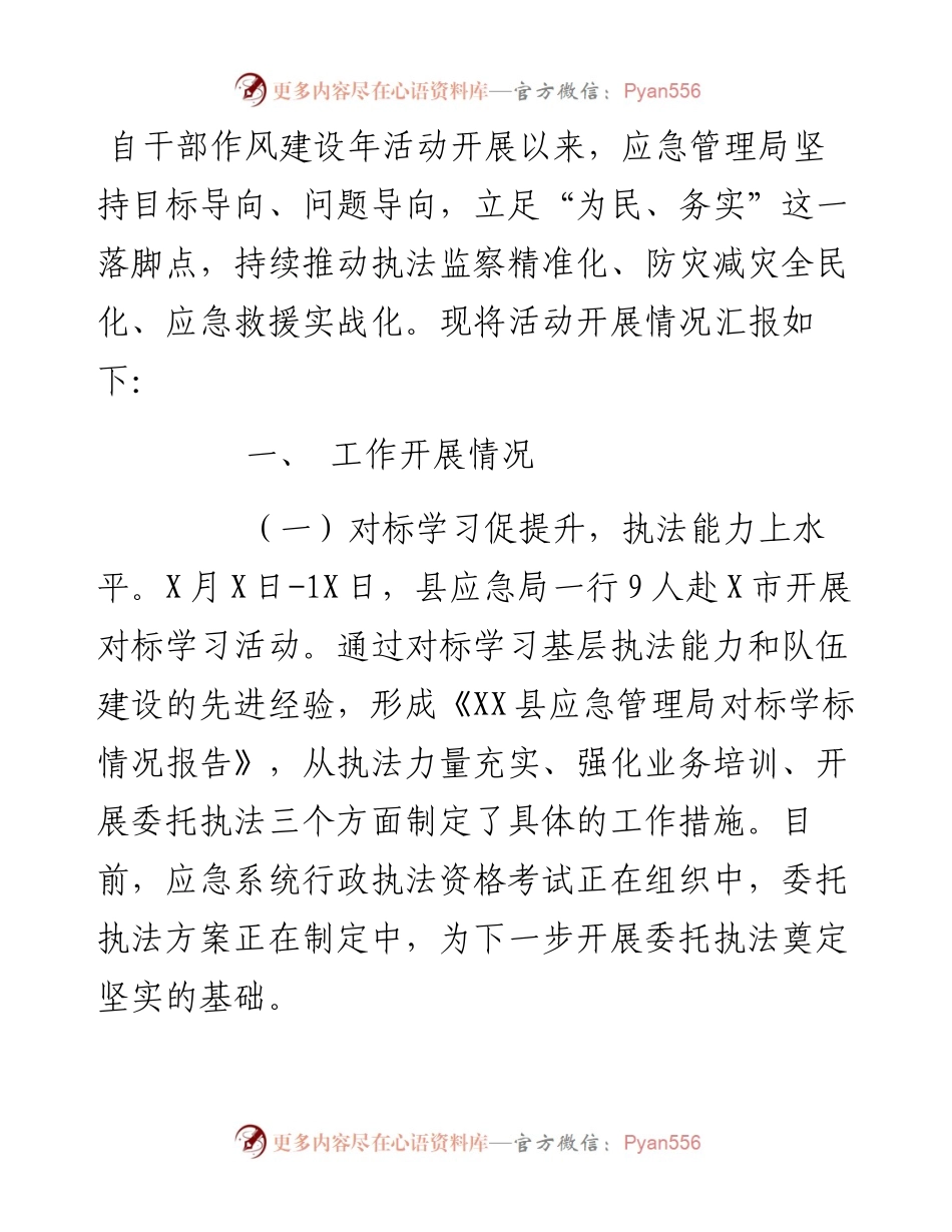 应急管理局干部作风建设年工作开展情况汇报.docx_第1页