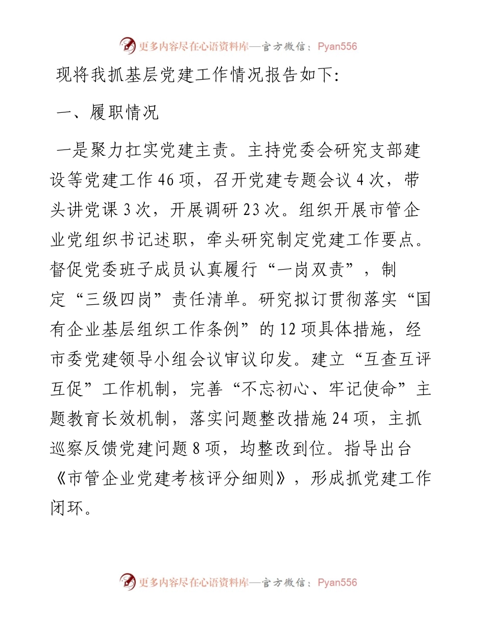 市国资委党委书记度抓基层党建工作述职报告.docx_第1页