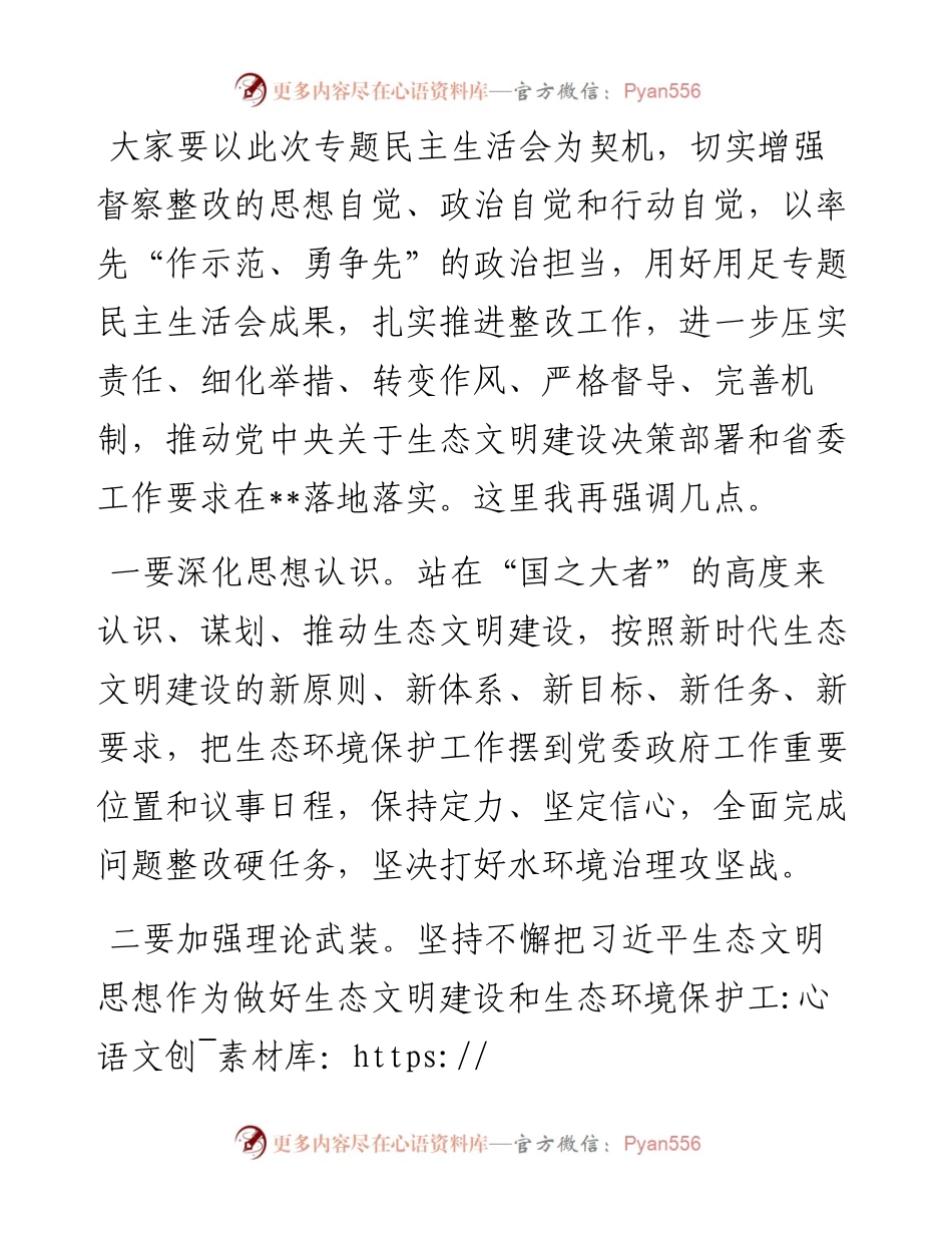 市委常委班子生活污水直排整治不力问题专题民主生活会总结讲话.docx_第2页