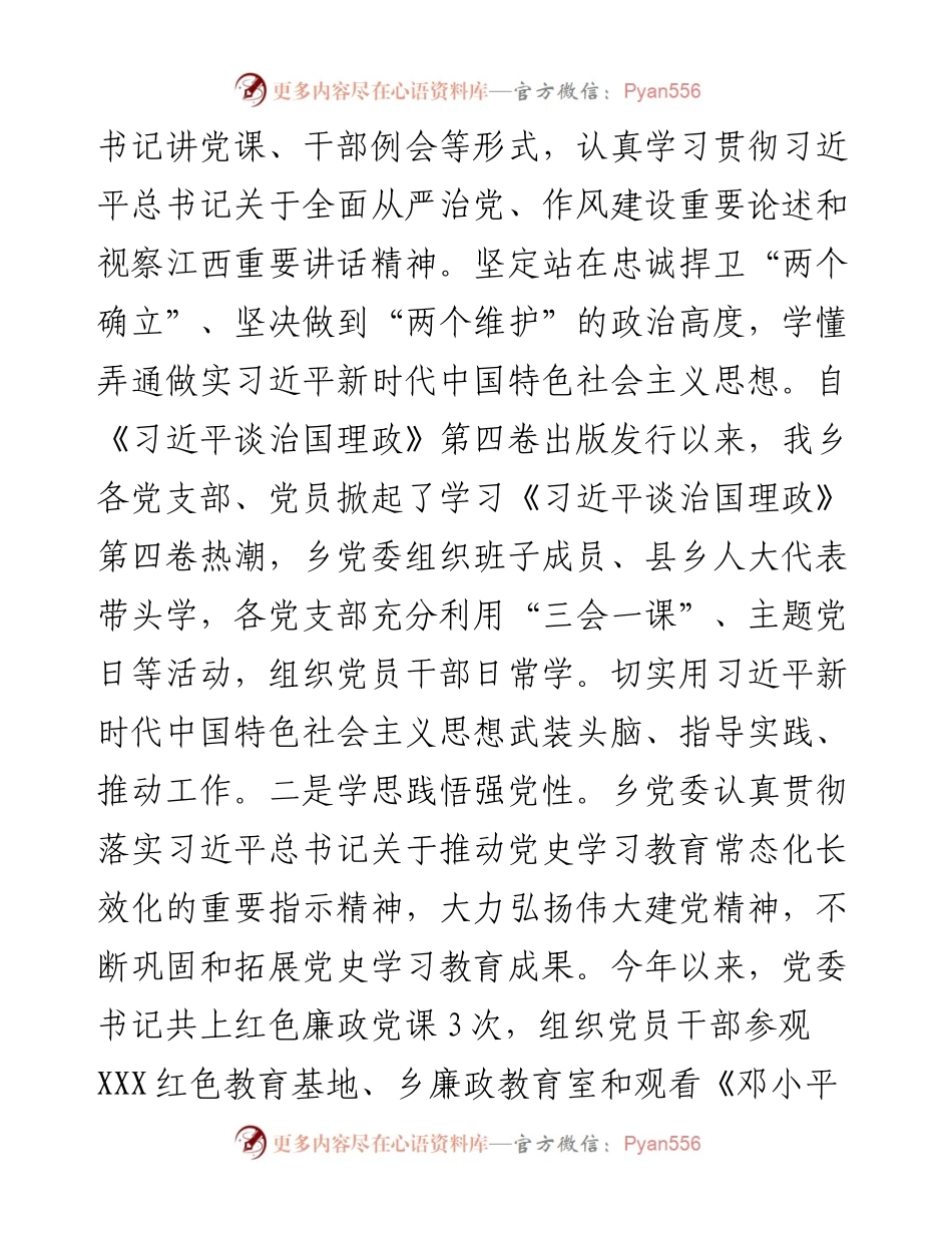 度乡镇履行全面从严治党主体责任情况报告.docx_第2页