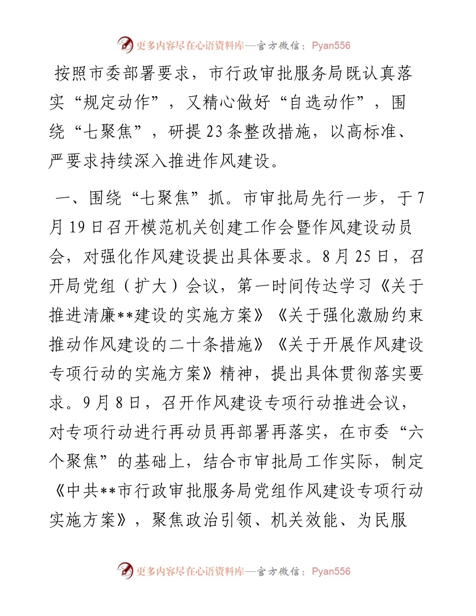 市行政审批服务局作风建设专项行动工作汇报.docx_第1页