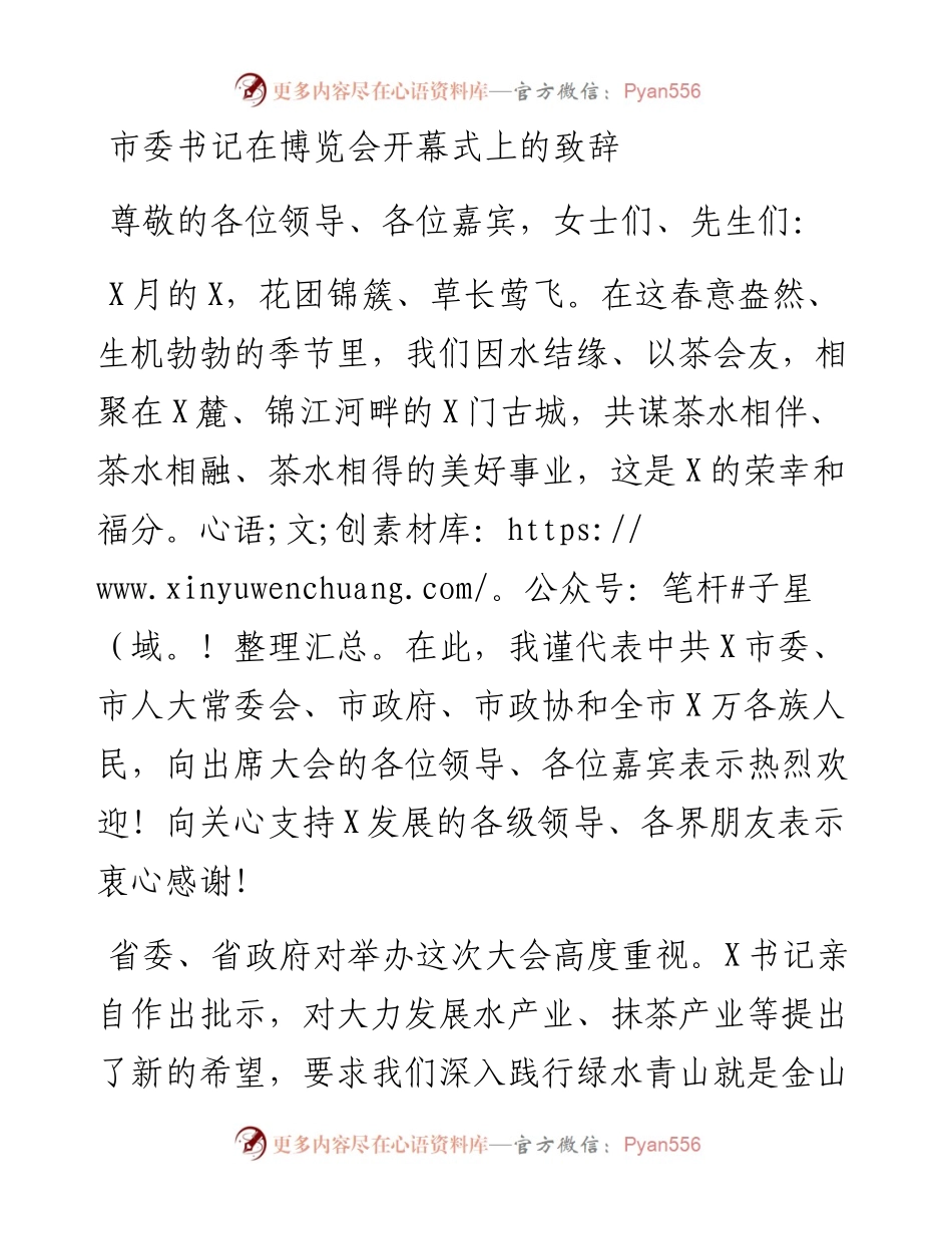 市委书记在博览会开幕式上的致辞.docx_第1页