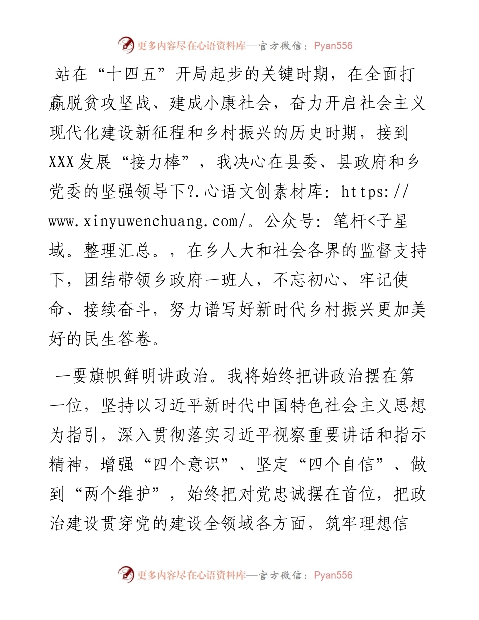 当选乡长任职表态发言.docx_第1页