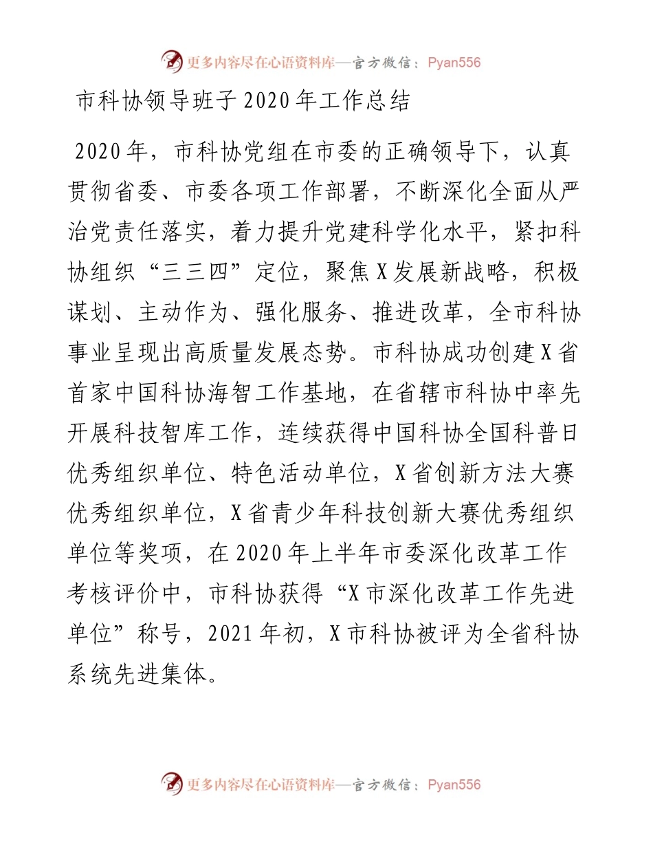 市科协领导班子工作总结.docx_第1页