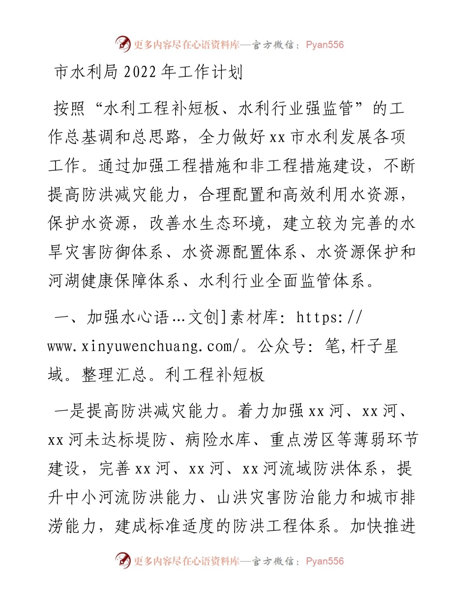 市水利局工作计划(1).docx_第1页