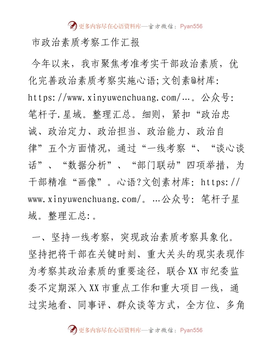 市政治素质考察工作汇报.docx_第1页