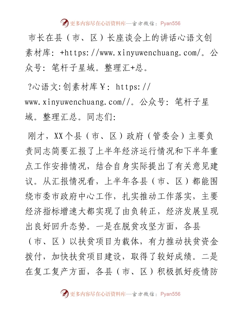 市长在县市区长座谈会上的讲话.docx_第1页
