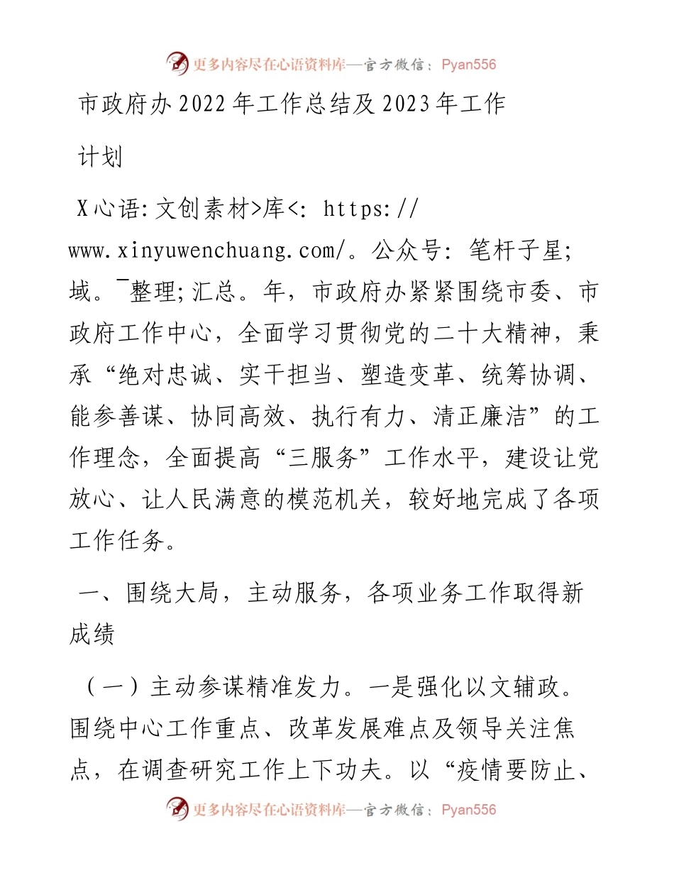 市政府办工作总结及2023年工作计划.docx_第1页