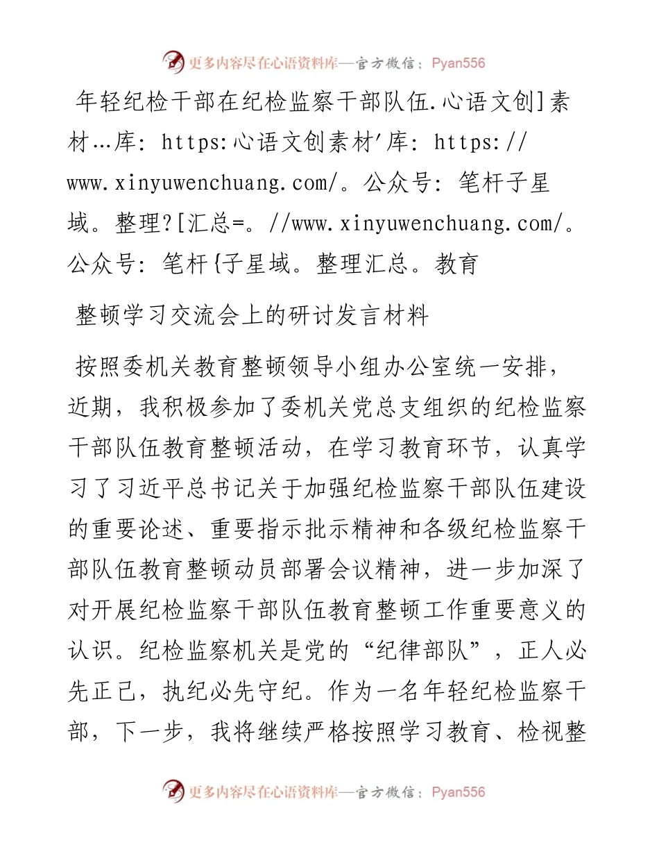 年轻纪检干部在纪检监察干部队伍教育整顿学习交流会上的研讨发言材料.docx_第1页
