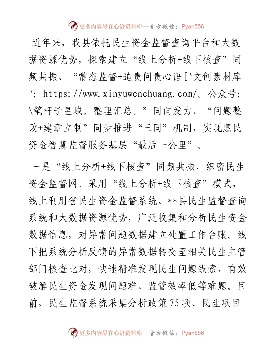 惠民资金智慧监督服务工作典型材料.docx_第1页