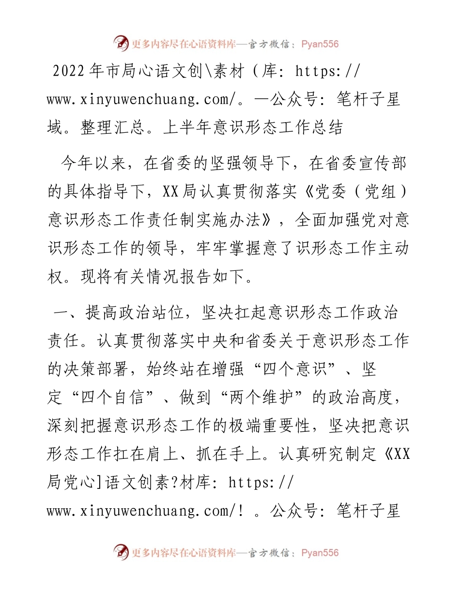 市局上半年意识形态工作总结.docx_第1页