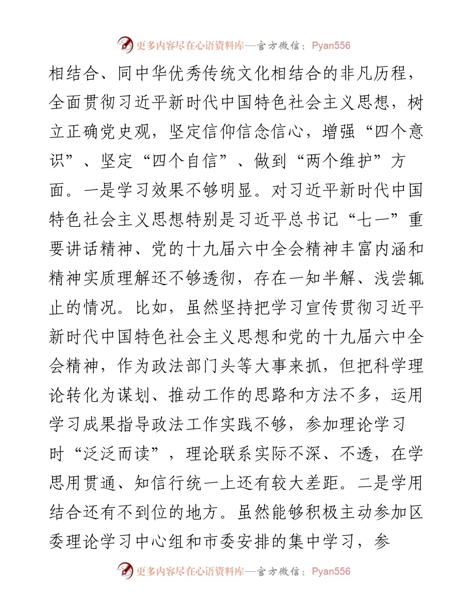 政法委书记党史学习教育专题民主生活会对照检查材料.docx_第2页