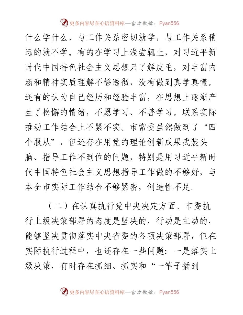 度民主生活会对照检查材料（班子模板）.docx_第2页
