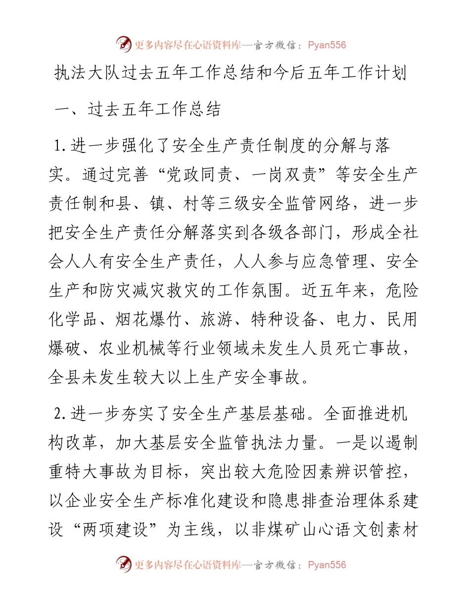 执法大队过去五年工作总结和今后五年工作计划.docx_第1页