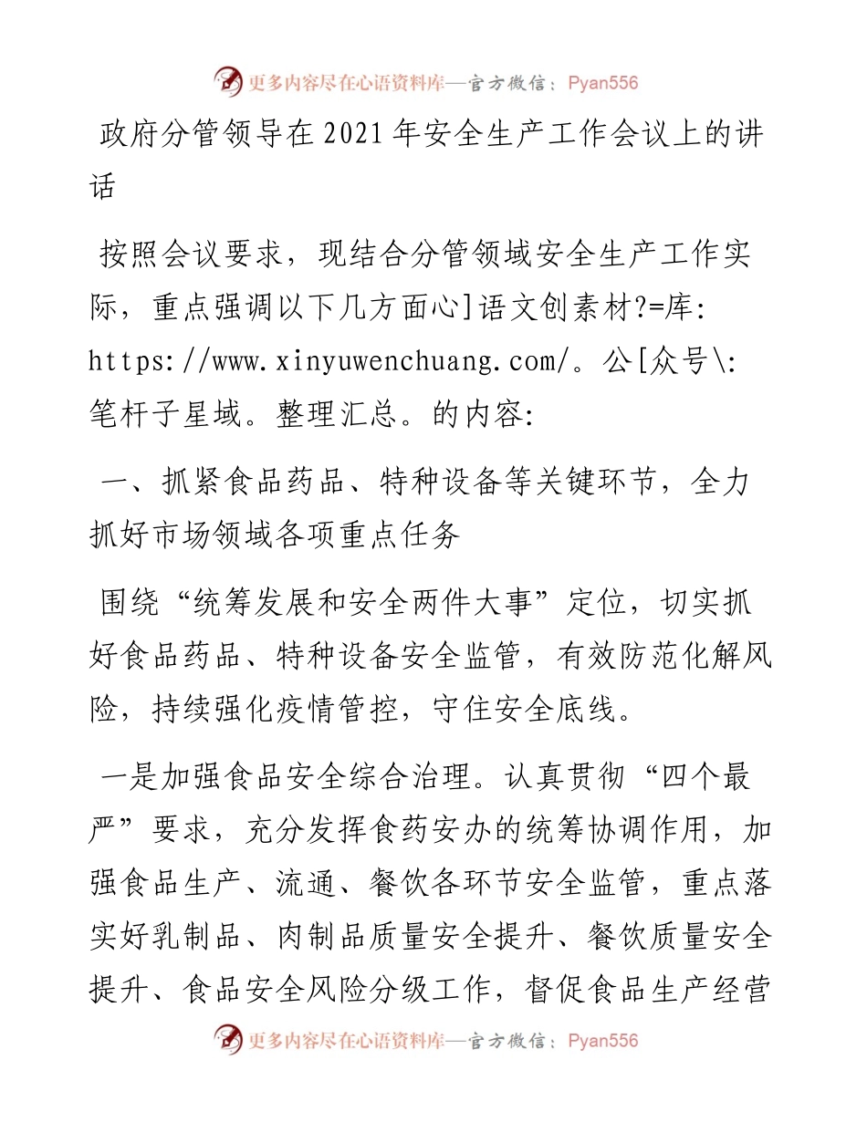 政府分管领导在安全生产工作会议上的讲话.docx_第1页