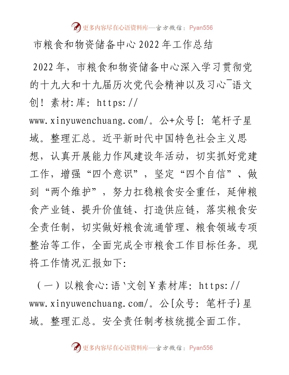 市粮食和物资储备中心工作总结.docx_第1页