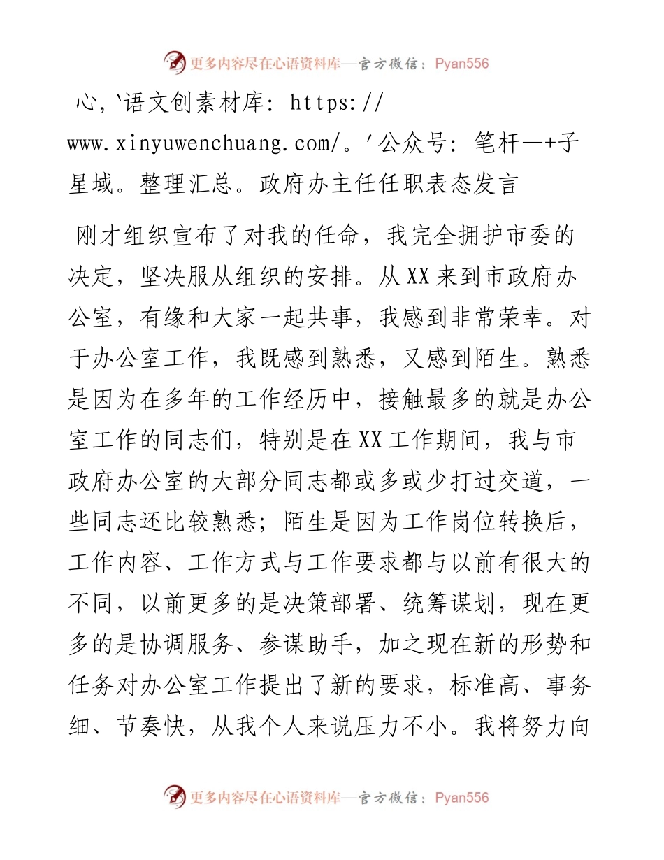 政府办主任任职表态发言.docx_第1页