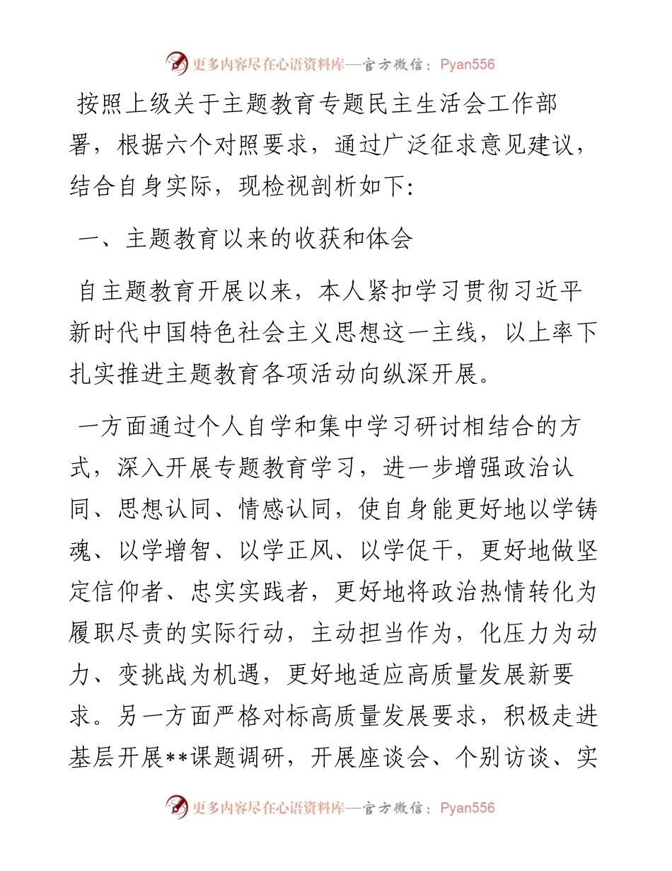 市监局副局长主题教育专题民主生活会对照剖析材料.docx_第1页