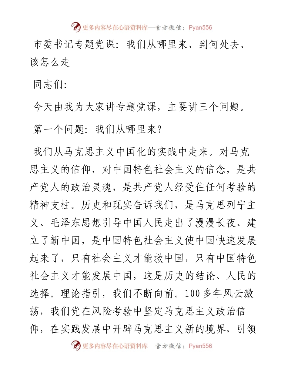 市委书记专题党课：我们从哪里来、到何处去、该怎么走.docx_第1页