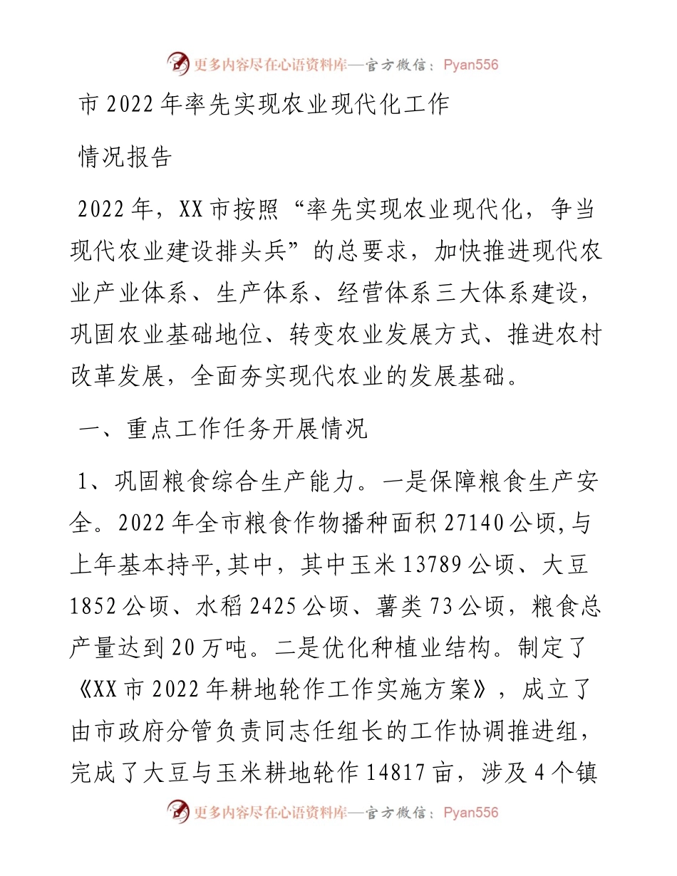市率先实现农业现代化工作情况报告.docx_第1页