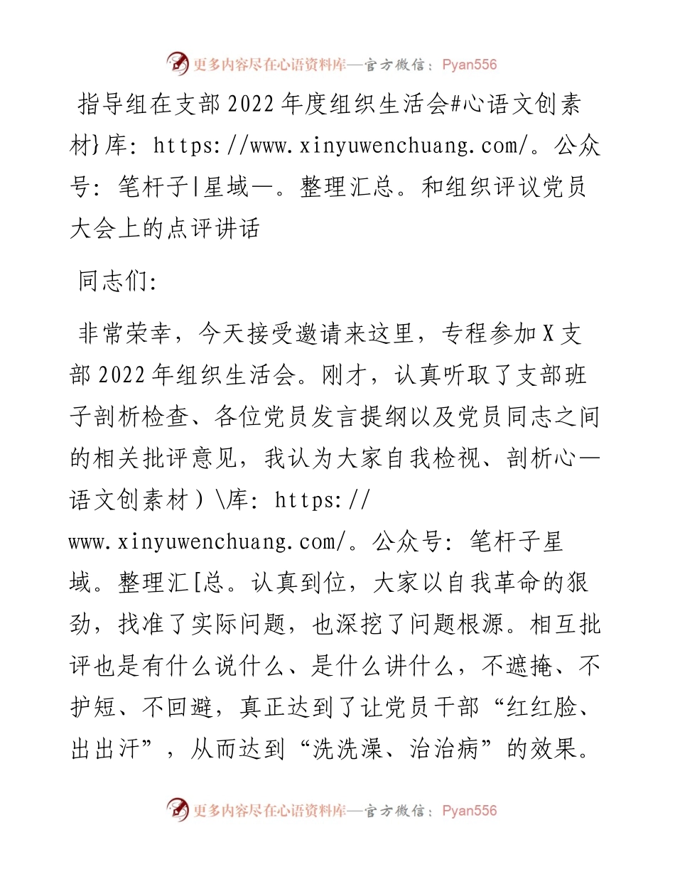 指导组在支部度组织生活会和组织评议党员大会上的点评讲话.docx_第1页
