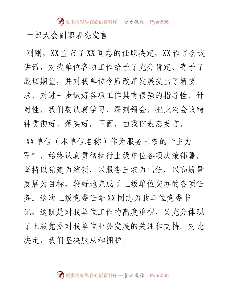 干部大会副职表态发言.docx_第1页