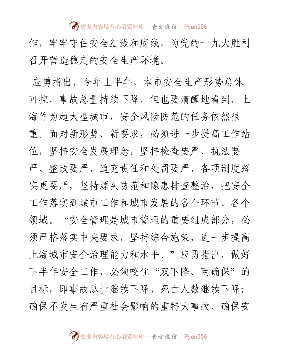 应勇：在国务院安委会召开全国安全生产电视电话会议上海分会场讲话.docx_第2页