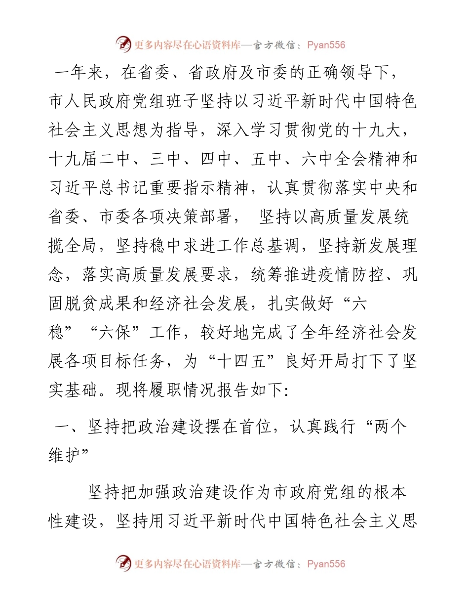 市政府党组班子述职述廉报告.docx_第1页