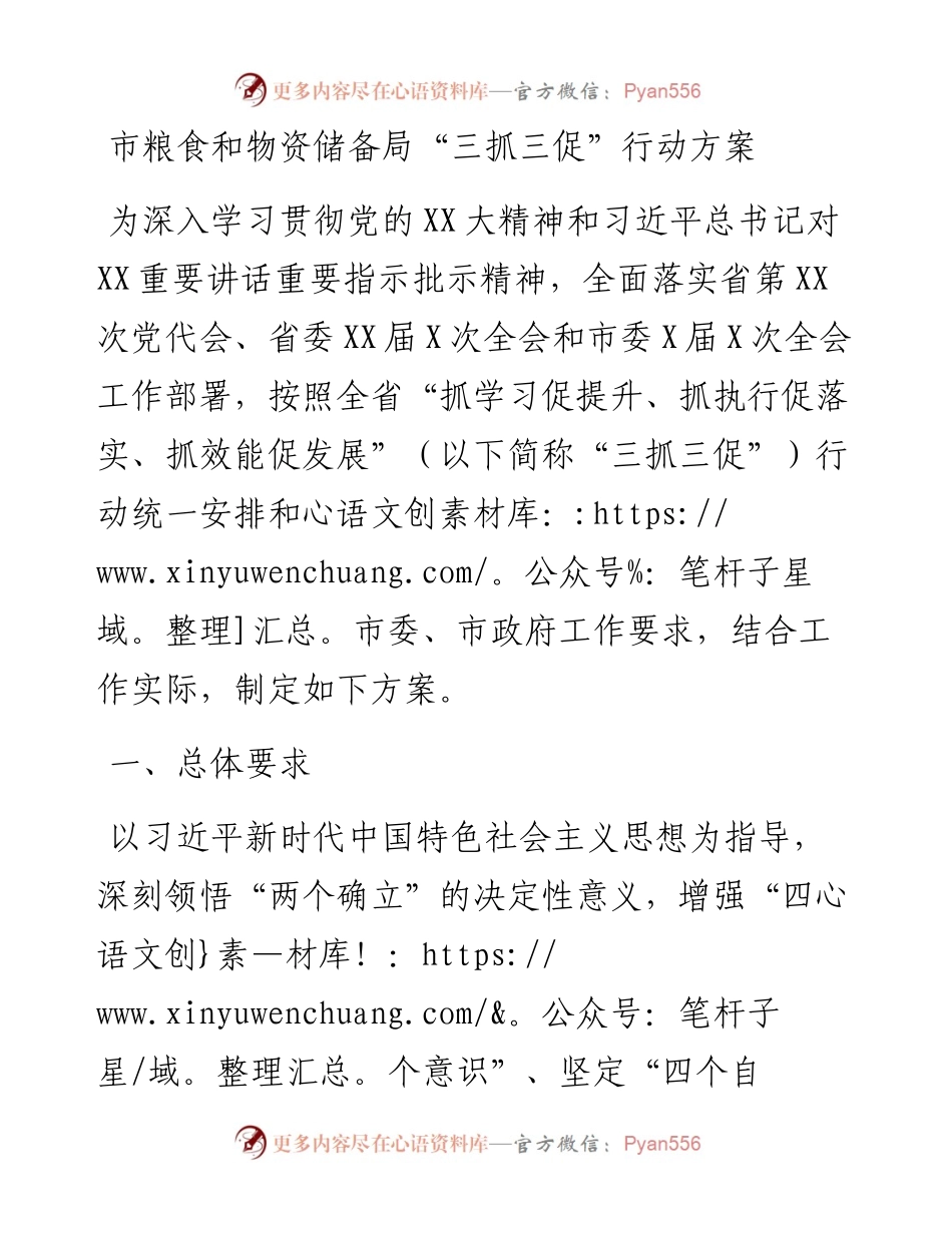 市粮食和物资储备局“三抓三促”行动方案.docx_第1页