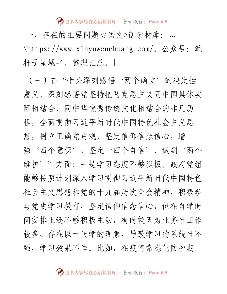 政府党组党史学习教育专题民主生活会“五个带头”对照检查材料.docx_第2页