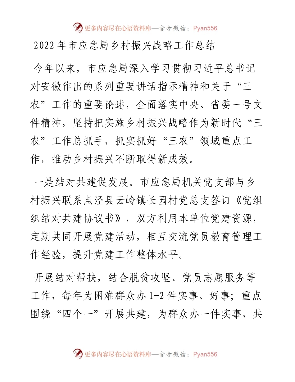 市应急局乡村振兴战略工作总结.docx_第1页