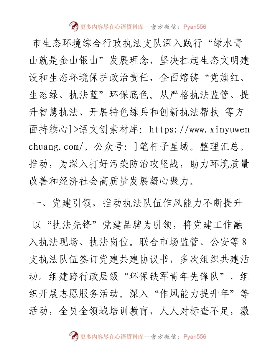 市生态环境综合行政执法支队先进集体典型事迹材料.docx_第1页