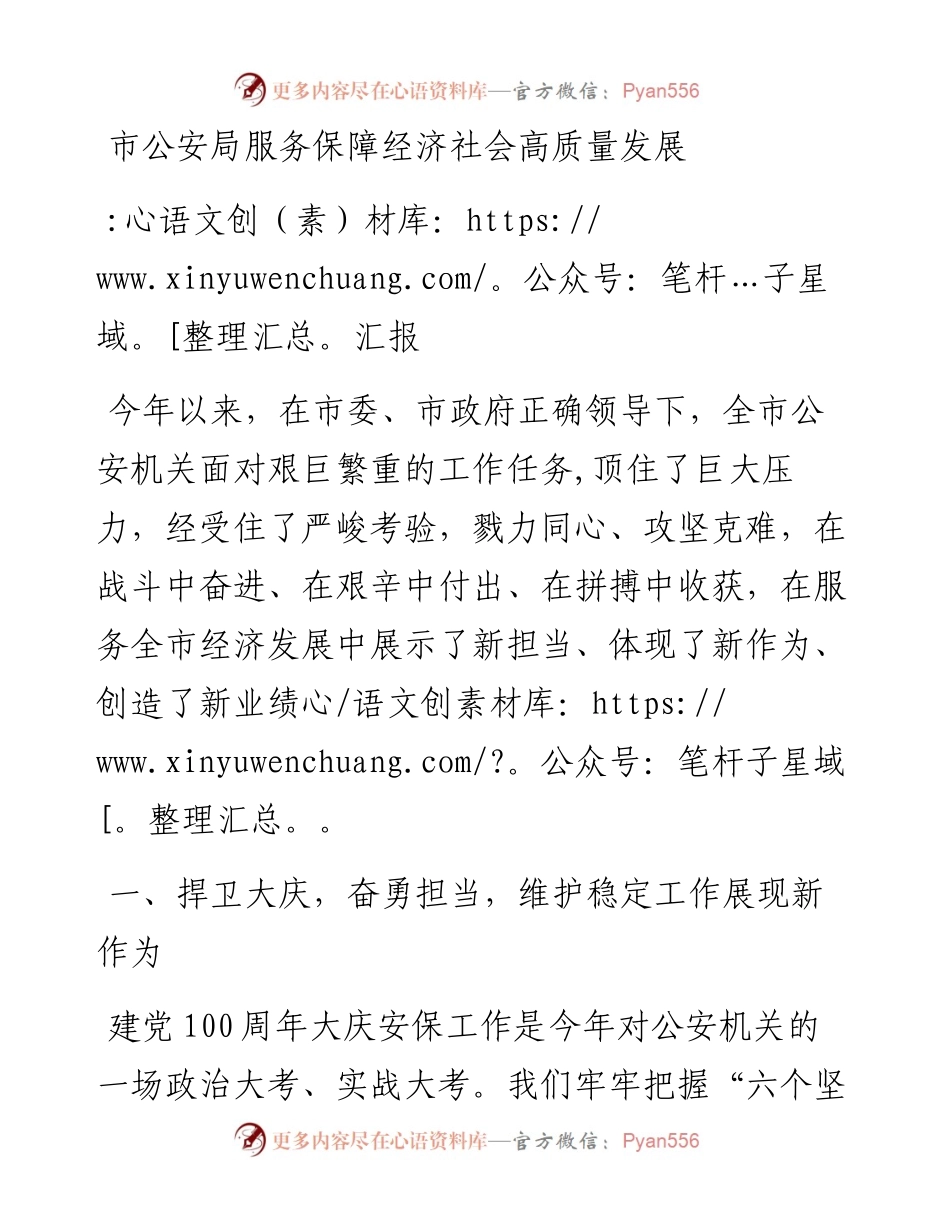 市公安局服务保障经济社会高质量发展汇报.docx_第1页