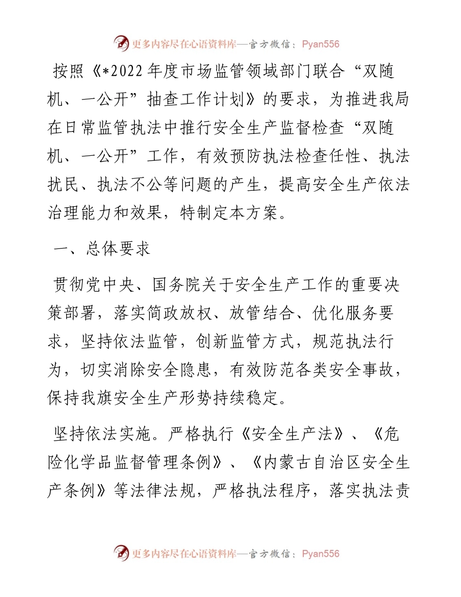 应急管理局度“双随机、一公开”监管工作实施方案.docx_第1页