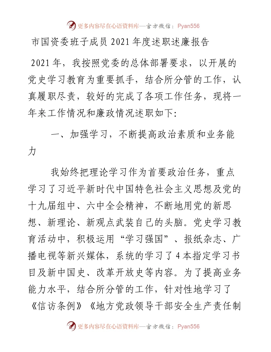 市国资委班子成员度述职述廉报告.docx_第1页