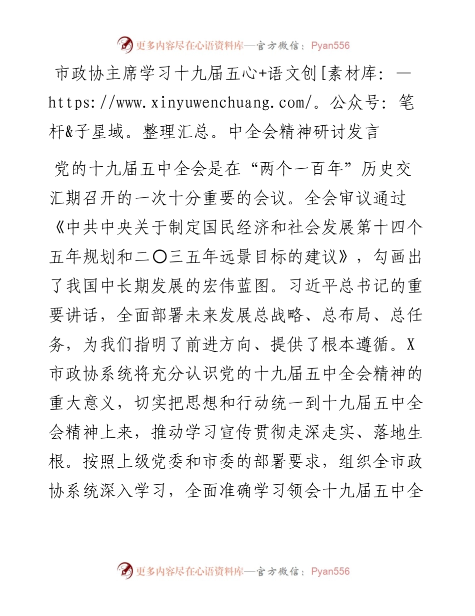 市政协主席学习十九届五中全会精神研讨发言(1).docx_第1页