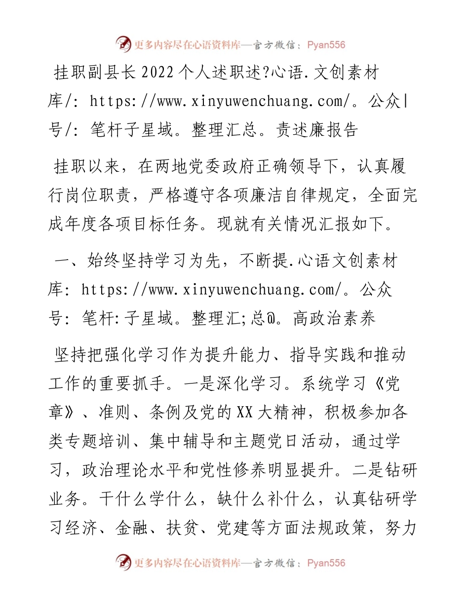 挂职副县长个人述职述责述廉报告.docx_第1页