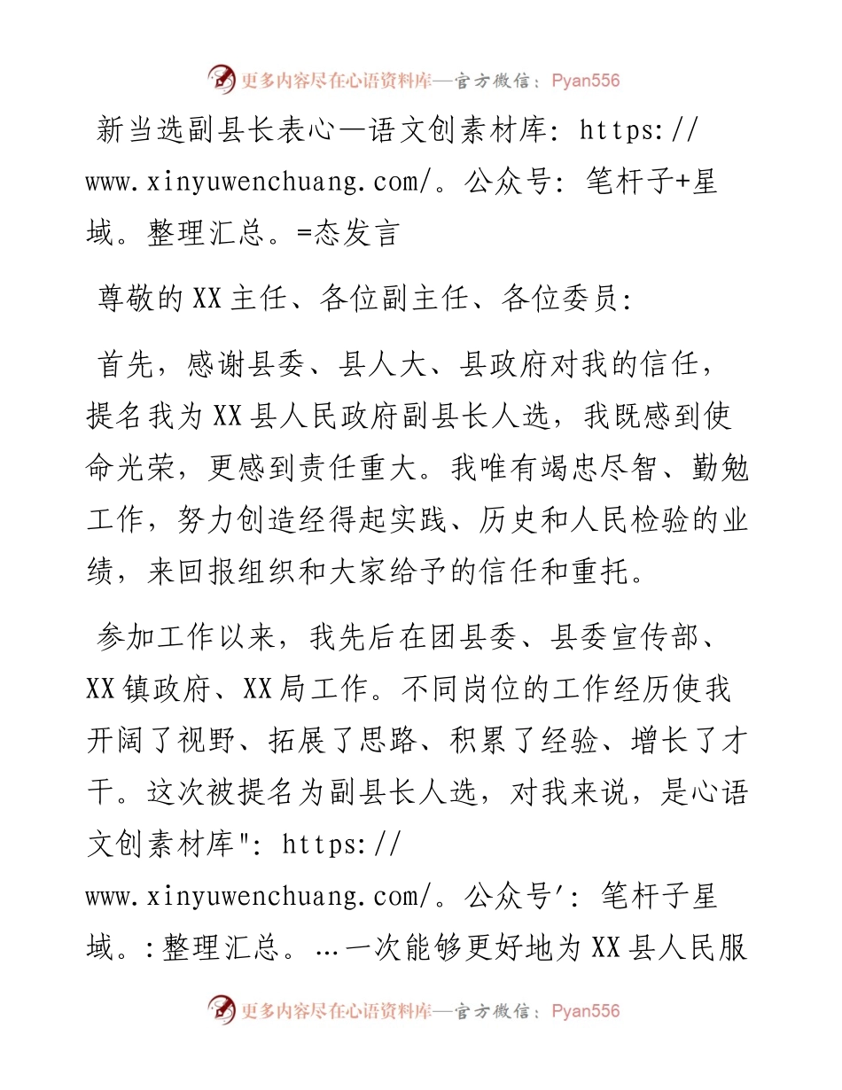 政府系统任职讲话：新当选副县长表态发言.docx_第1页
