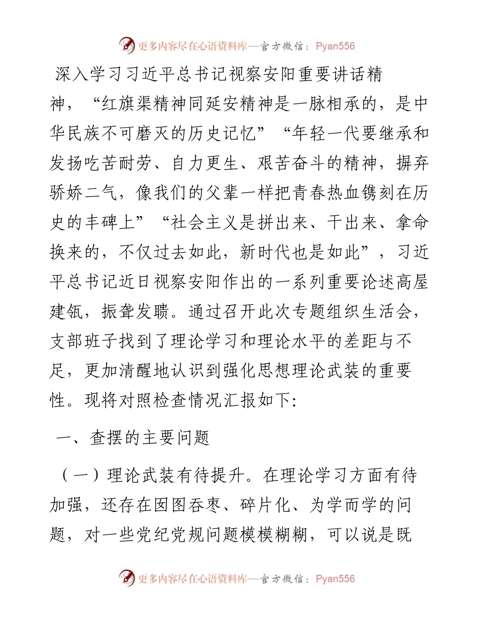 开展“大力弘扬红旗渠精神”专题组织生活会党支部班子对照检查材料范文.docx_第2页