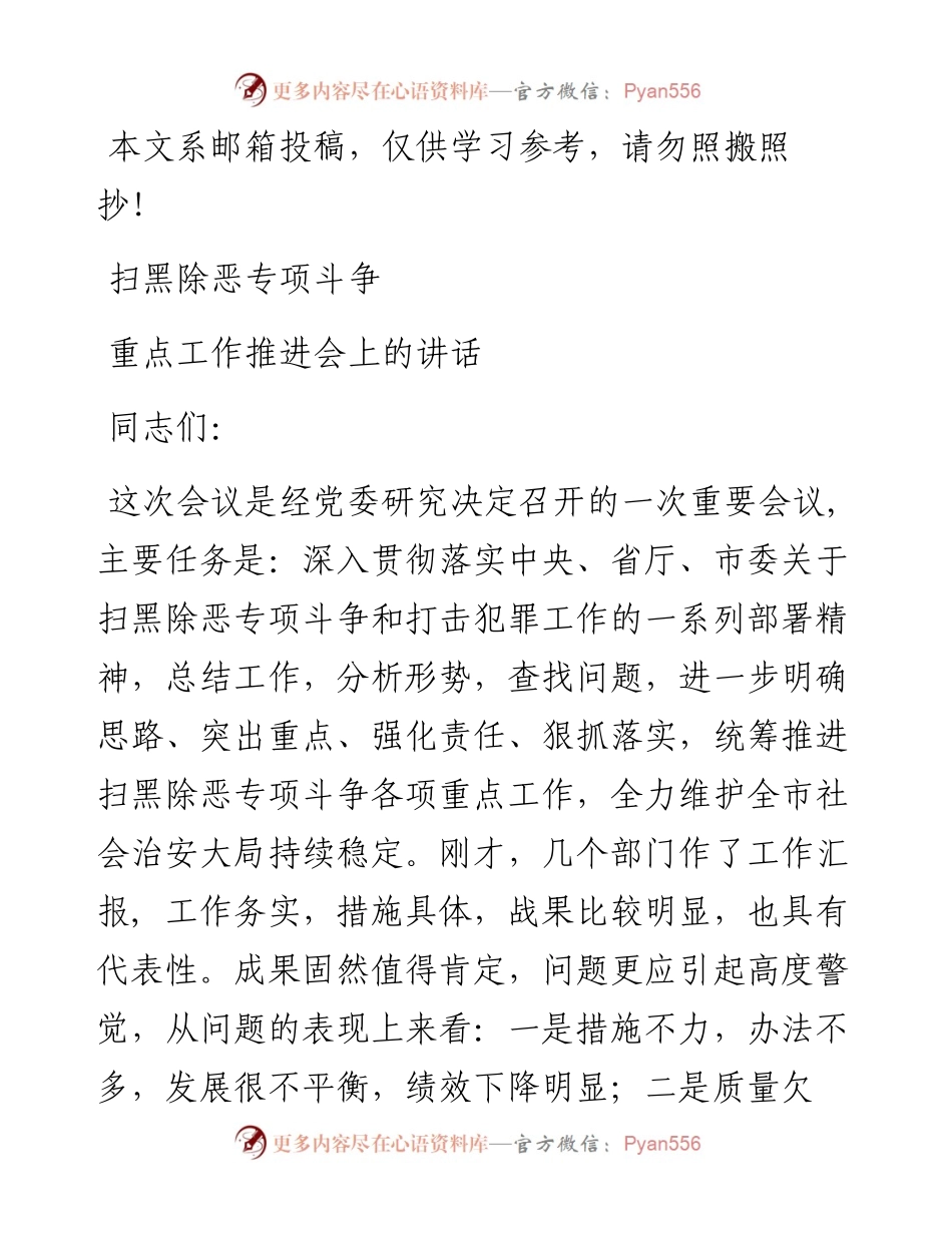 扫黑除恶专项斗争重点工作推进会上的讲话(范文).docx_第1页