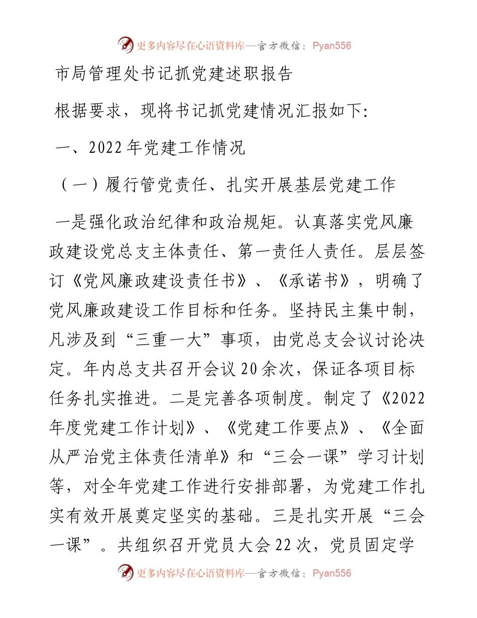 市局管理处书记抓党建述职报告.docx_第1页